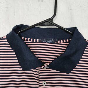 Southern Marsh Performance Polo Shirt XL – Navy & Pink Striped | Coastal Vibes
